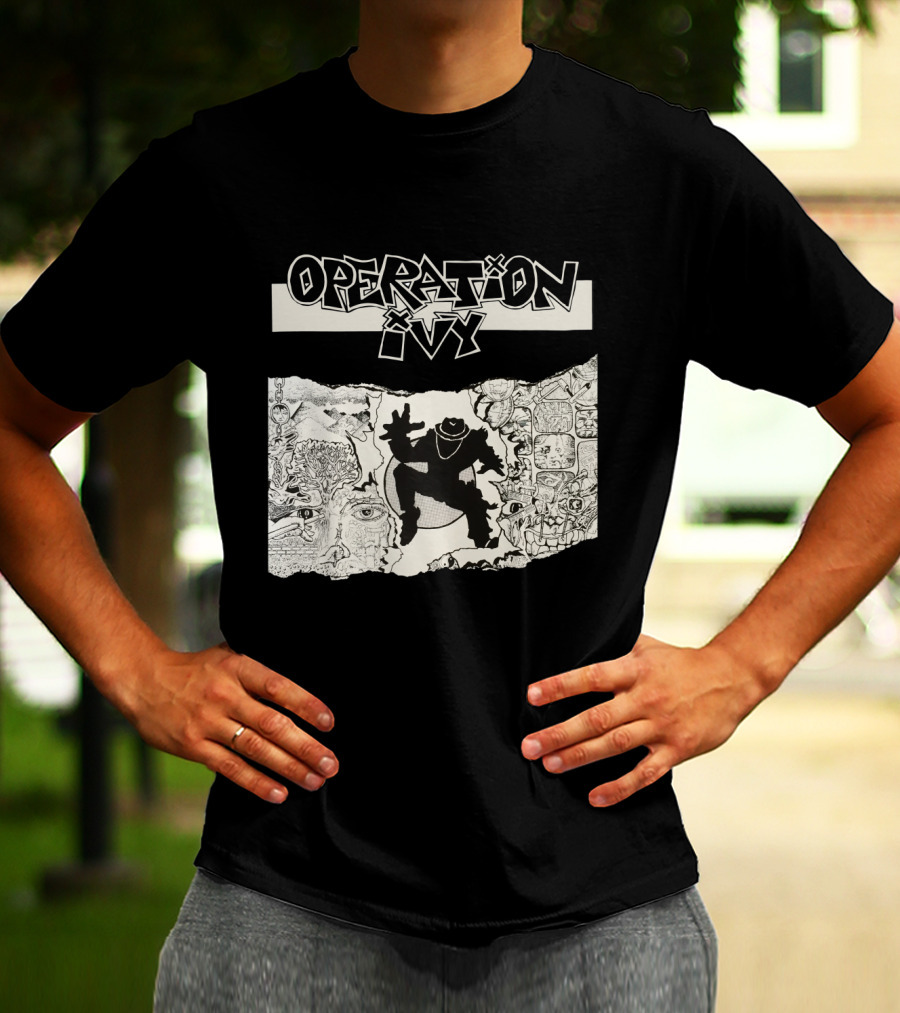 Operation Ivy Energy Album Cover Black And White Silhouetted Figure And Doodle Art T-Shirt
