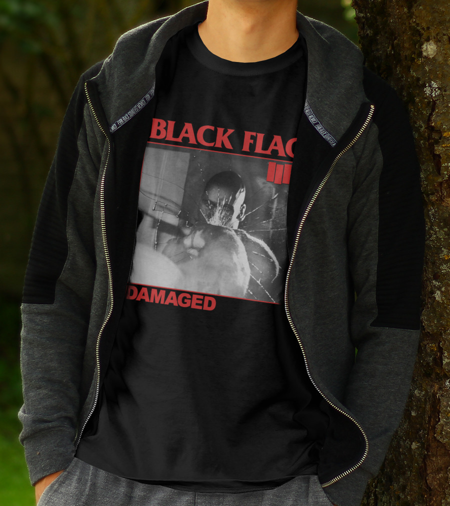 Black Flag Damaged Album Cover Black And White Broken Glass Image T-Shirt