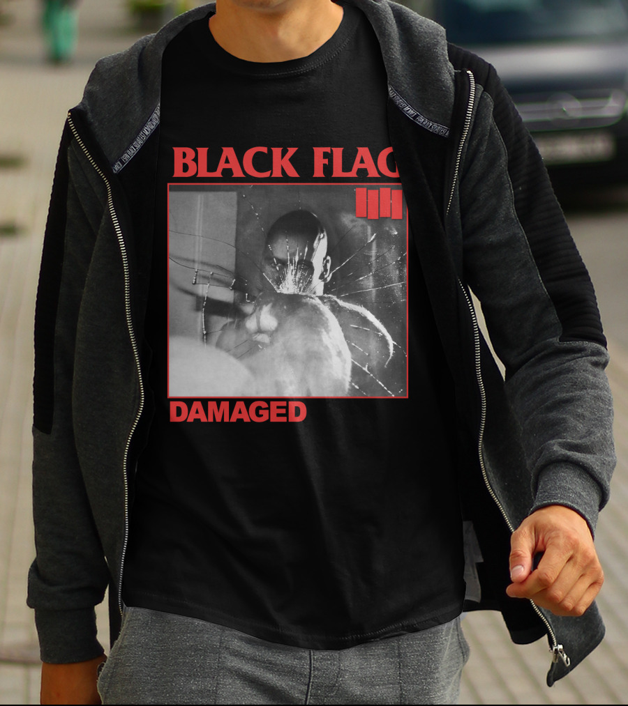 Black Flag Damaged Album Cover Black And White Broken Glass Image T-Shirt