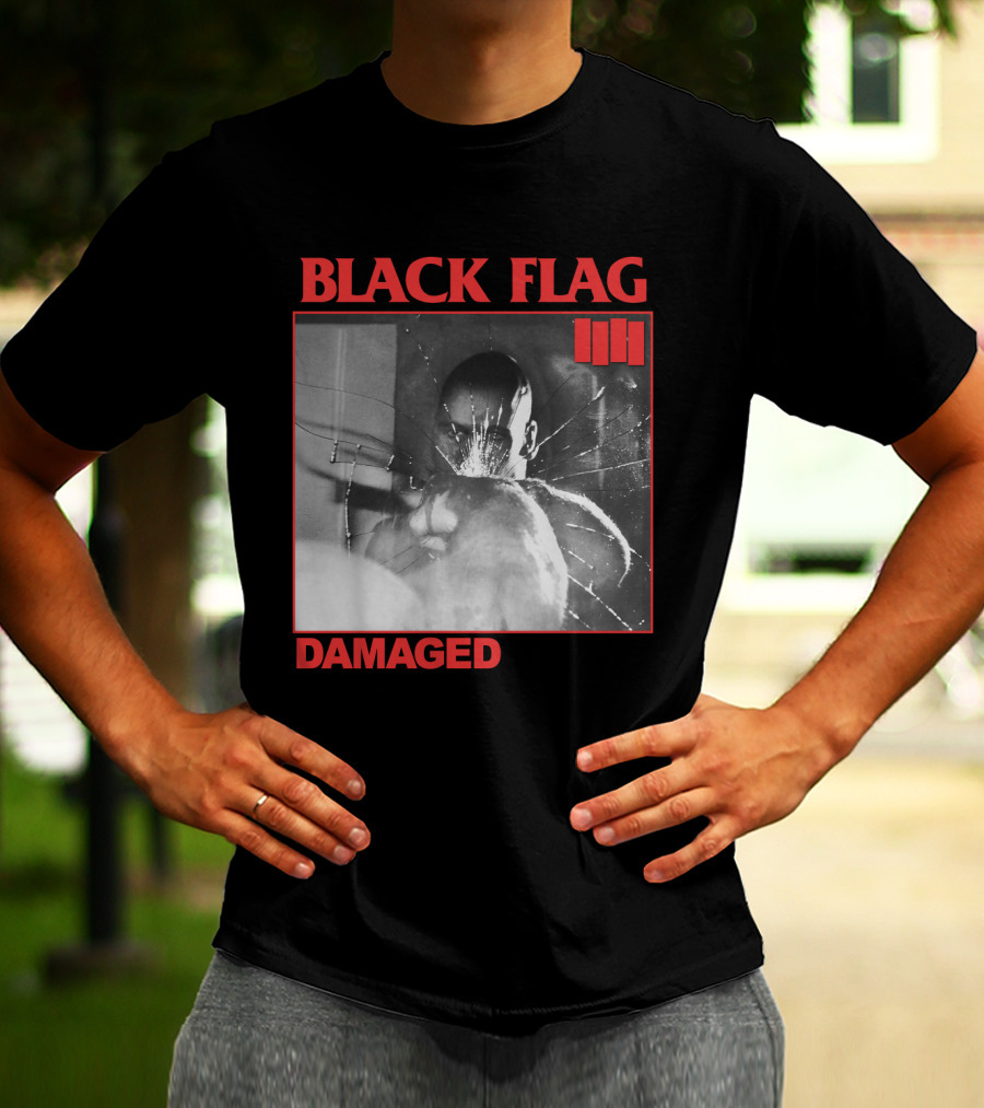 Black Flag Damaged Album Cover Black And White Broken Glass Image T-Shirt
