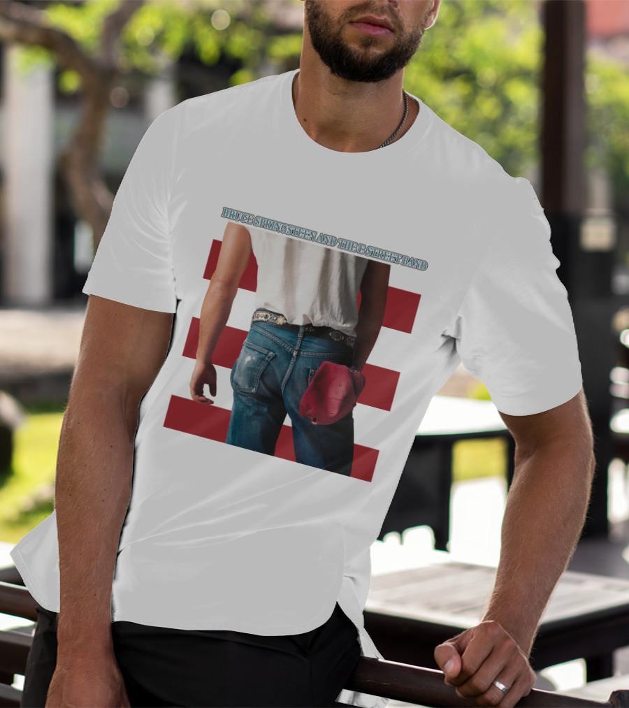 Bruce Springsteen And The E Street Band Born In The U.S.A. Denim Red Cap Stripes Iconic Album Cover T-Shirt
