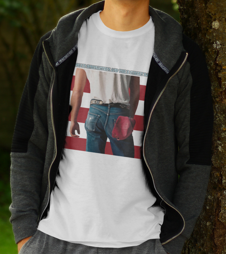 Bruce Springsteen And The E Street Band Born In The U.S.A. Denim Red Cap Stripes Iconic Album Cover T-Shirt