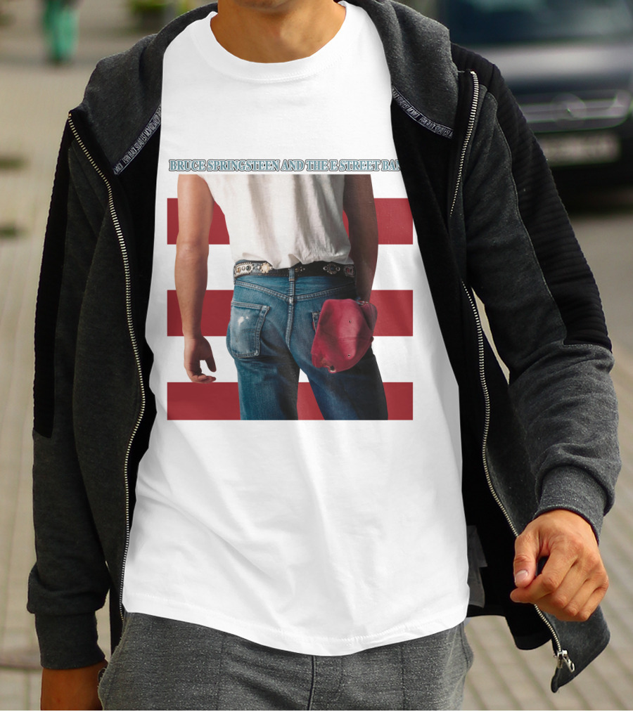 Bruce Springsteen And The E Street Band Born In The U.S.A. Denim Red Cap Stripes Iconic Album Cover T-Shirt