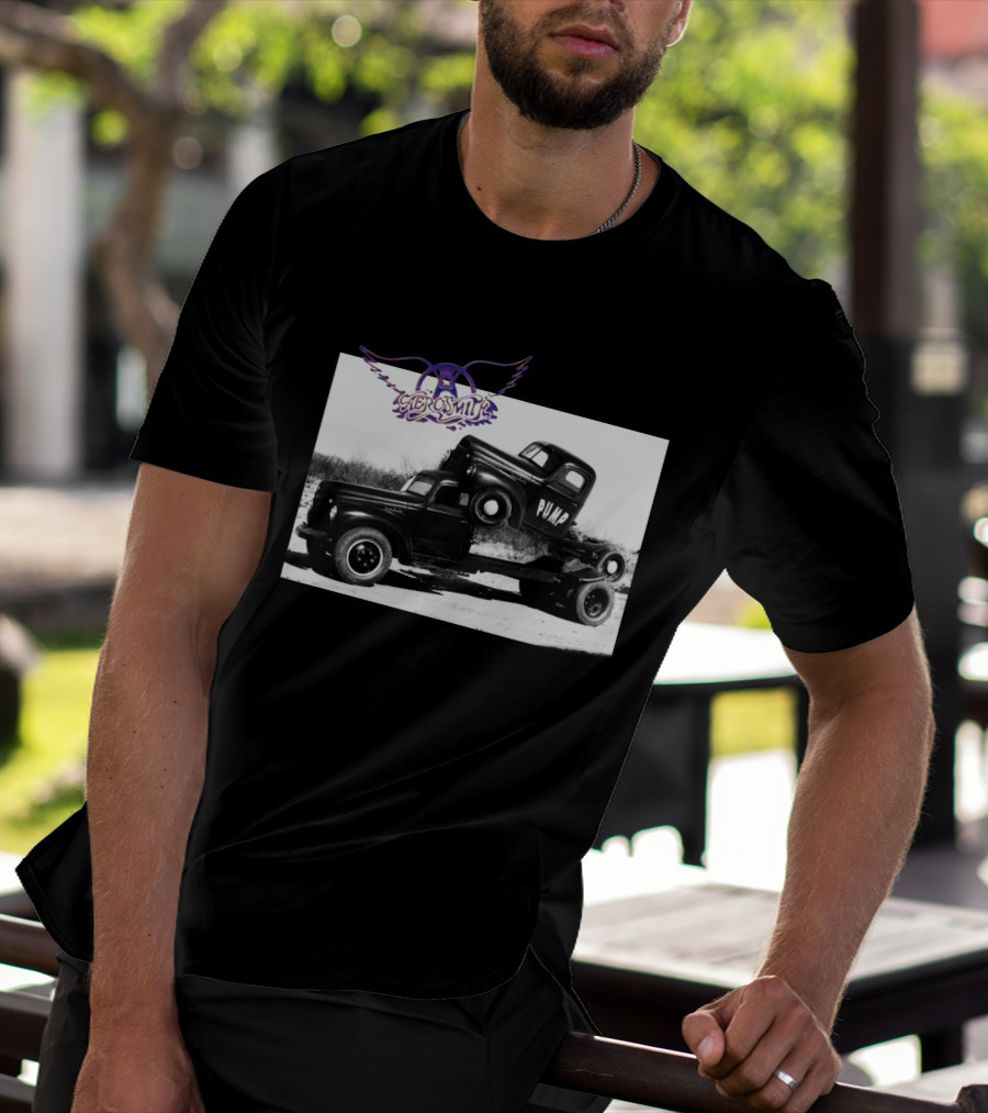 Aerosmith Logo With Trucks And Pump Text T-Shirt