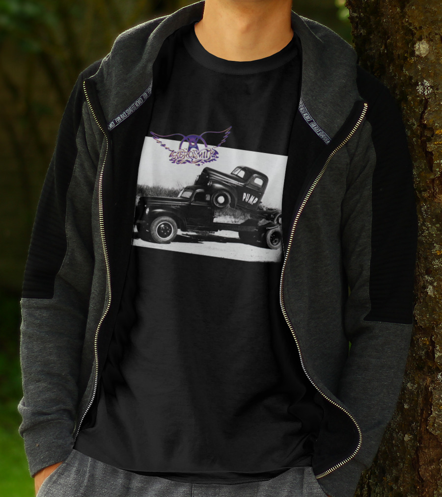 Aerosmith Logo With Trucks And Pump Text T-Shirt