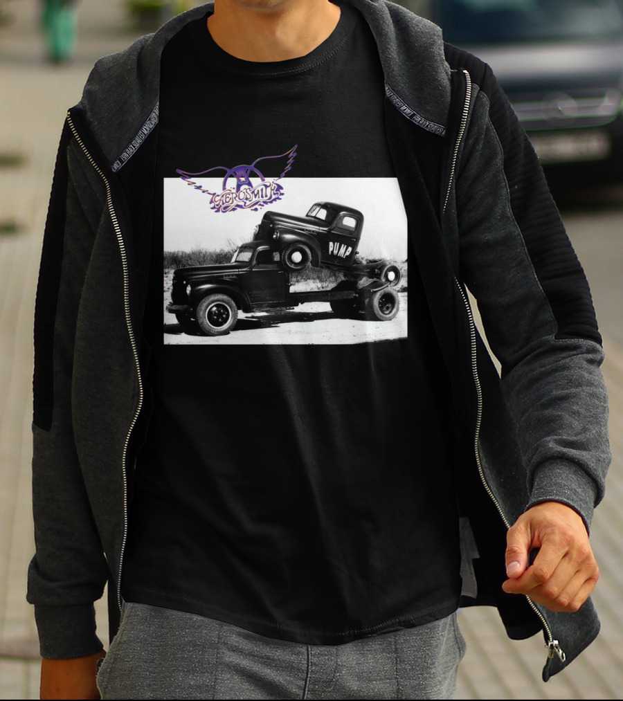 Aerosmith Logo With Trucks And Pump Text T-Shirt