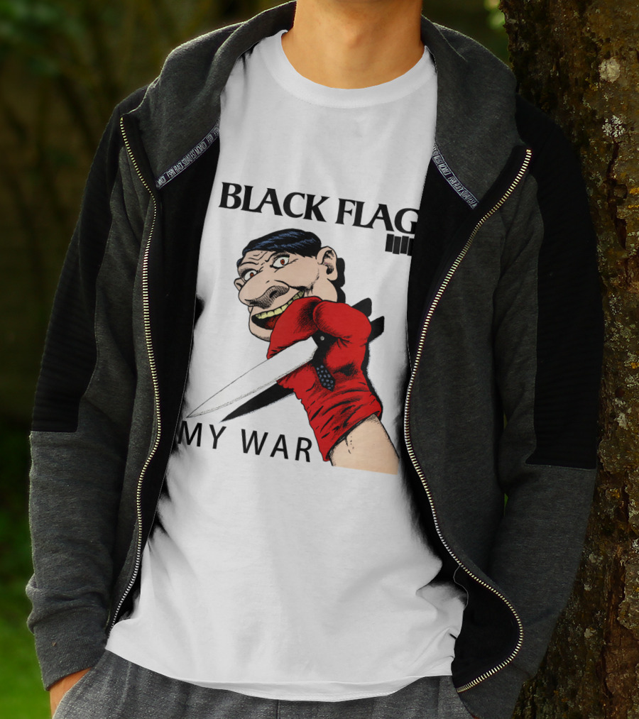 Black Flag My War Red Glove Knife Cartoon Face T-Shirt
