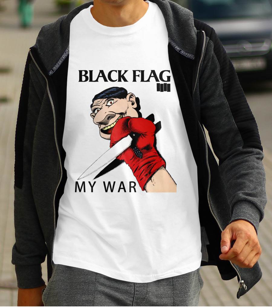 Black Flag My War Red Glove Knife Cartoon Face T-Shirt