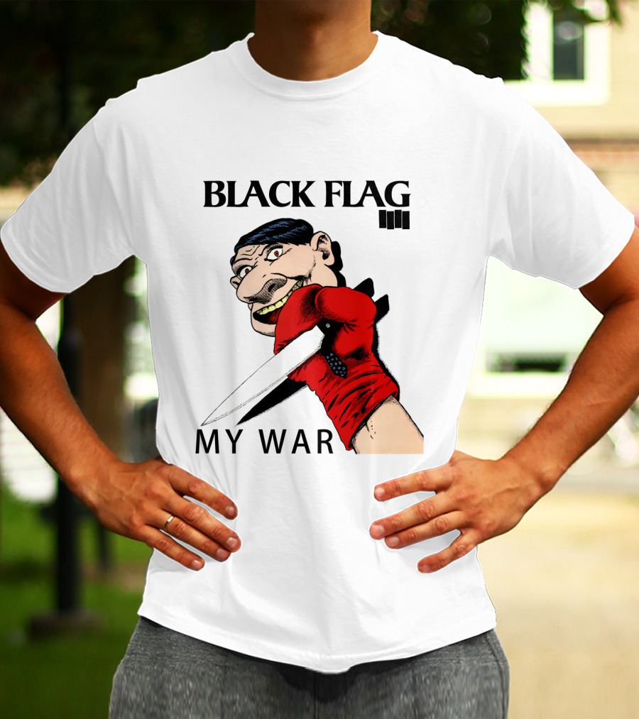 Black Flag My War Red Glove Knife Cartoon Face T-Shirt