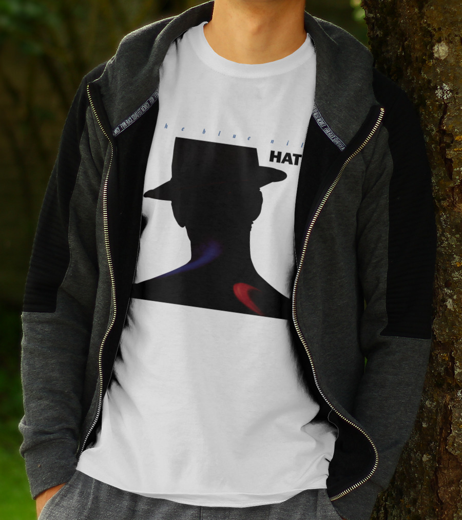 The Blue Nile Hats Silhouette With Hat In Black And Blue Accents T-Shirt