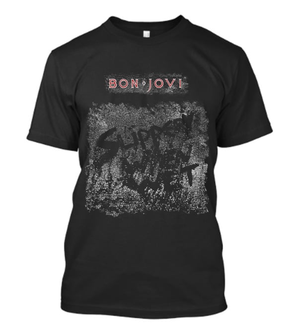 Bon Jovi Slippery When Wet 80s Rock Band Name Red Letters White Background T-Shirt