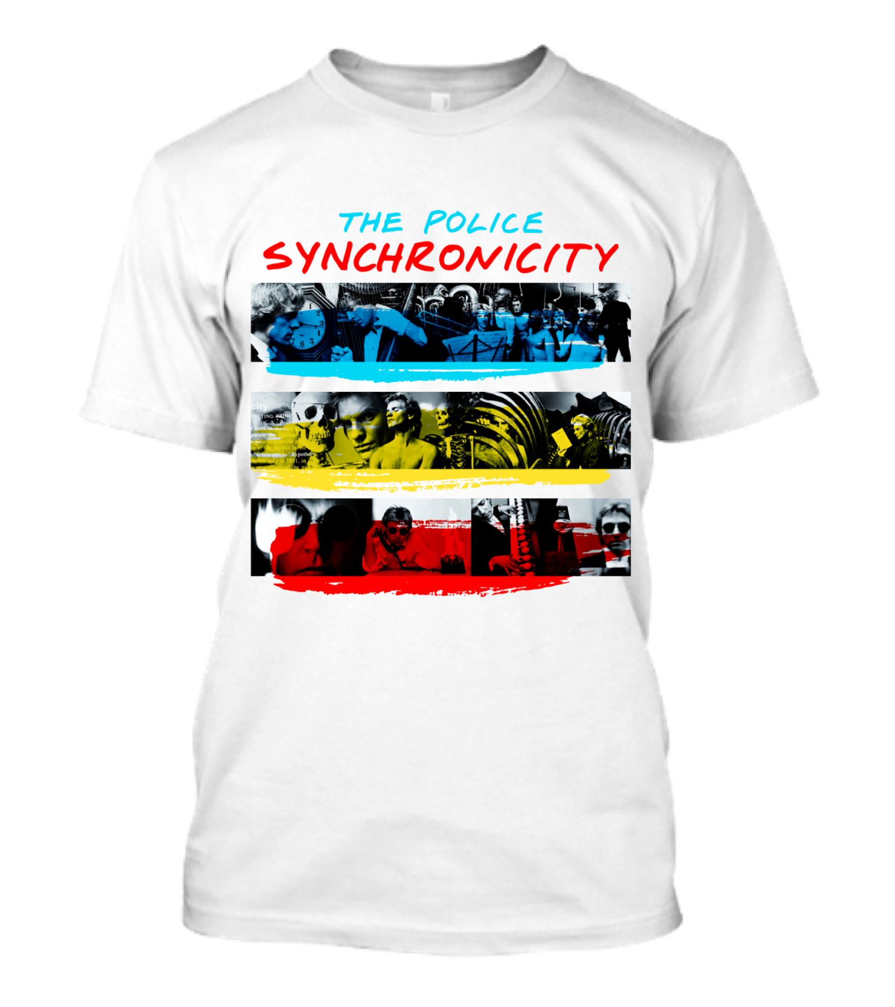 The Police Synchronicity Album Cover Art Blue Yellow Red Stripes T-Shirt