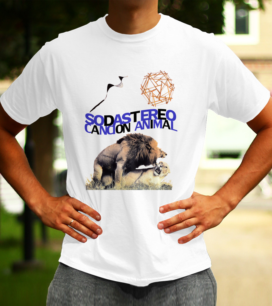 Soda Stereo Cancion Animal Lion Imagery With Geometric Sun T-Shirt