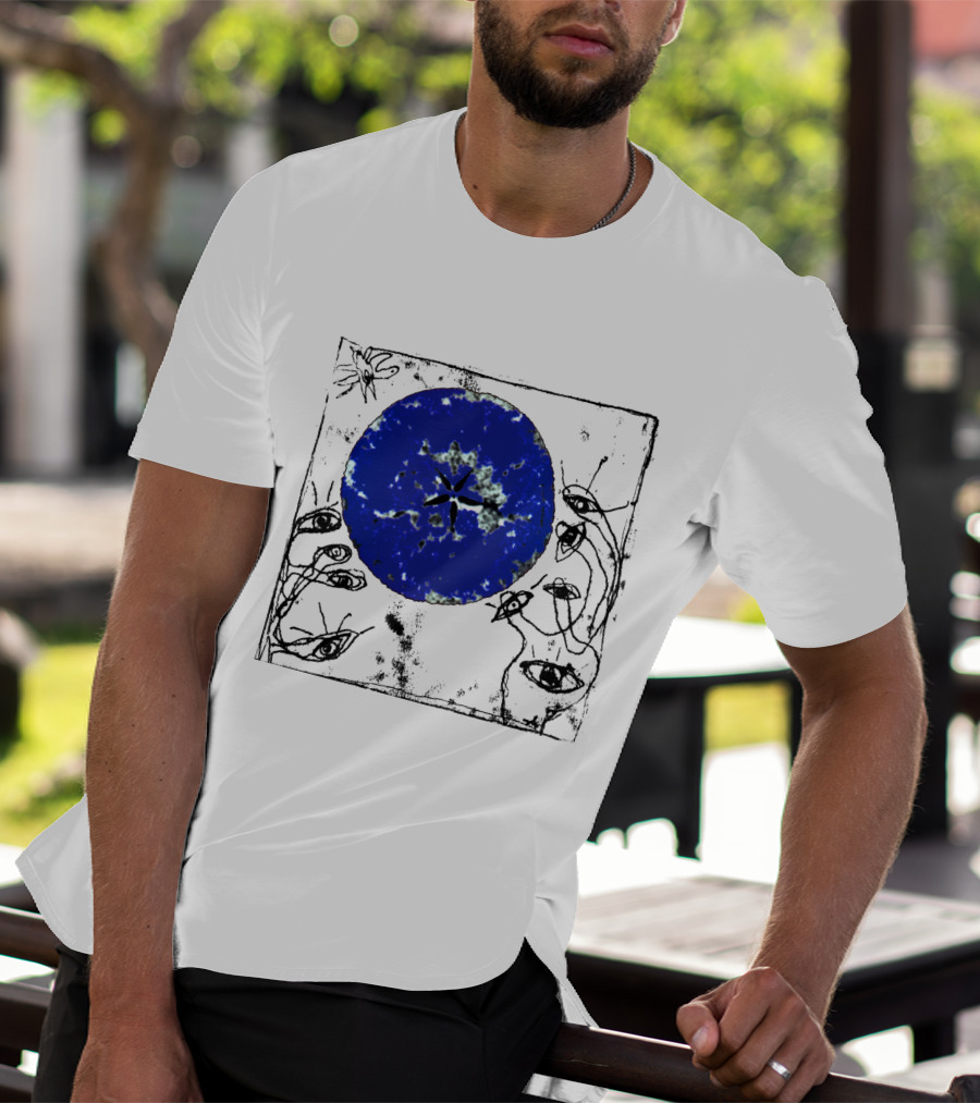 The Cure Wish Album Art Blue Circle With Abstract Eye Drawings T-Shirt
