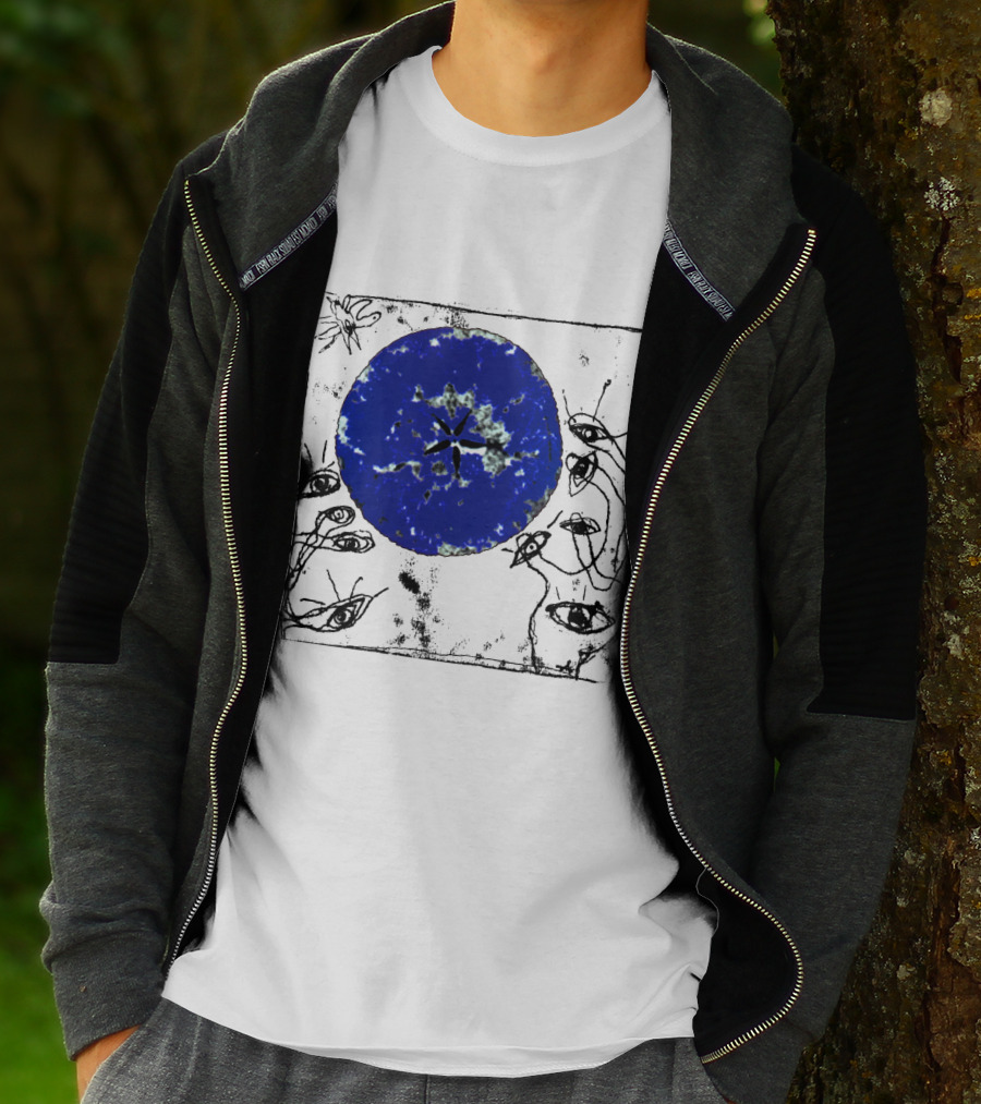 The Cure Wish Album Art Blue Circle With Abstract Eye Drawings T-Shirt