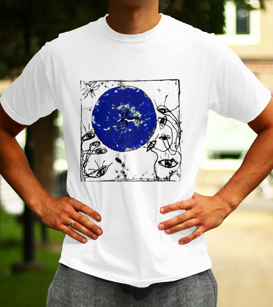 The Cure Wish Album Art Blue Circle With Abstract Eye Drawings T-Shirt