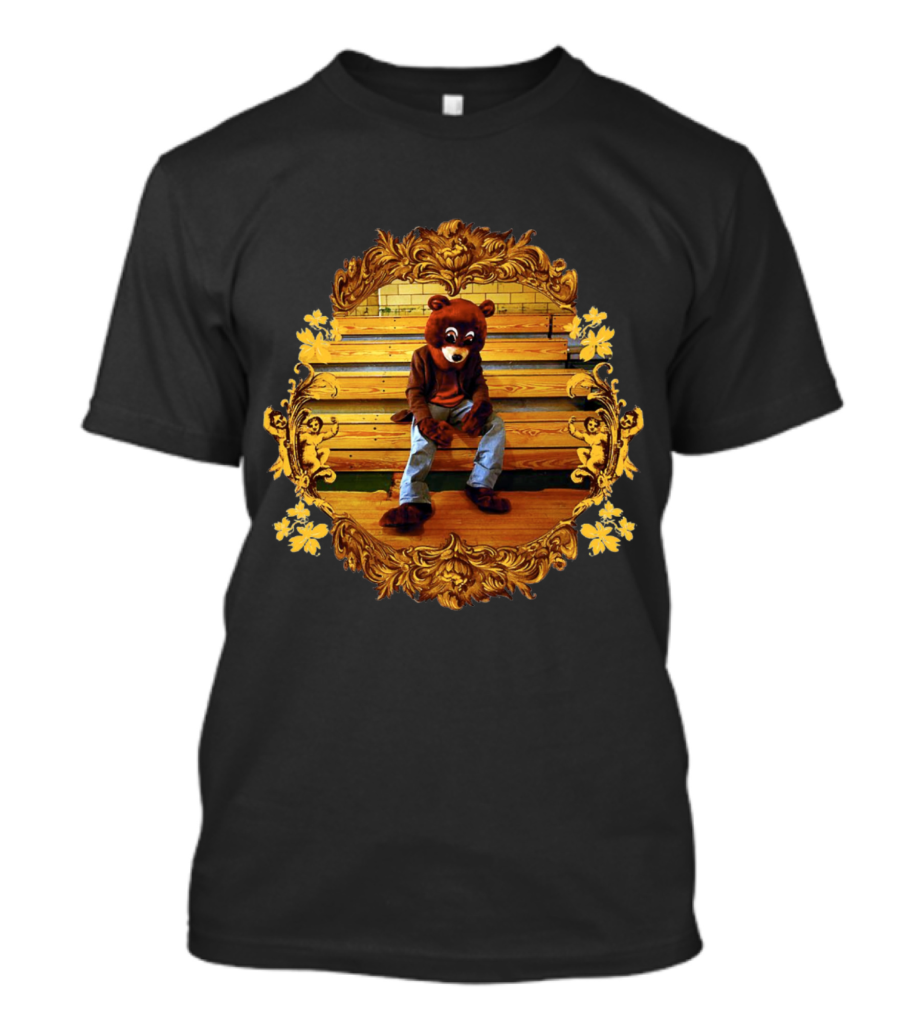 Kanye West The College Dropout Bear Sitting On Wooden Bleachers Gold Ornate Frame T-Shirt