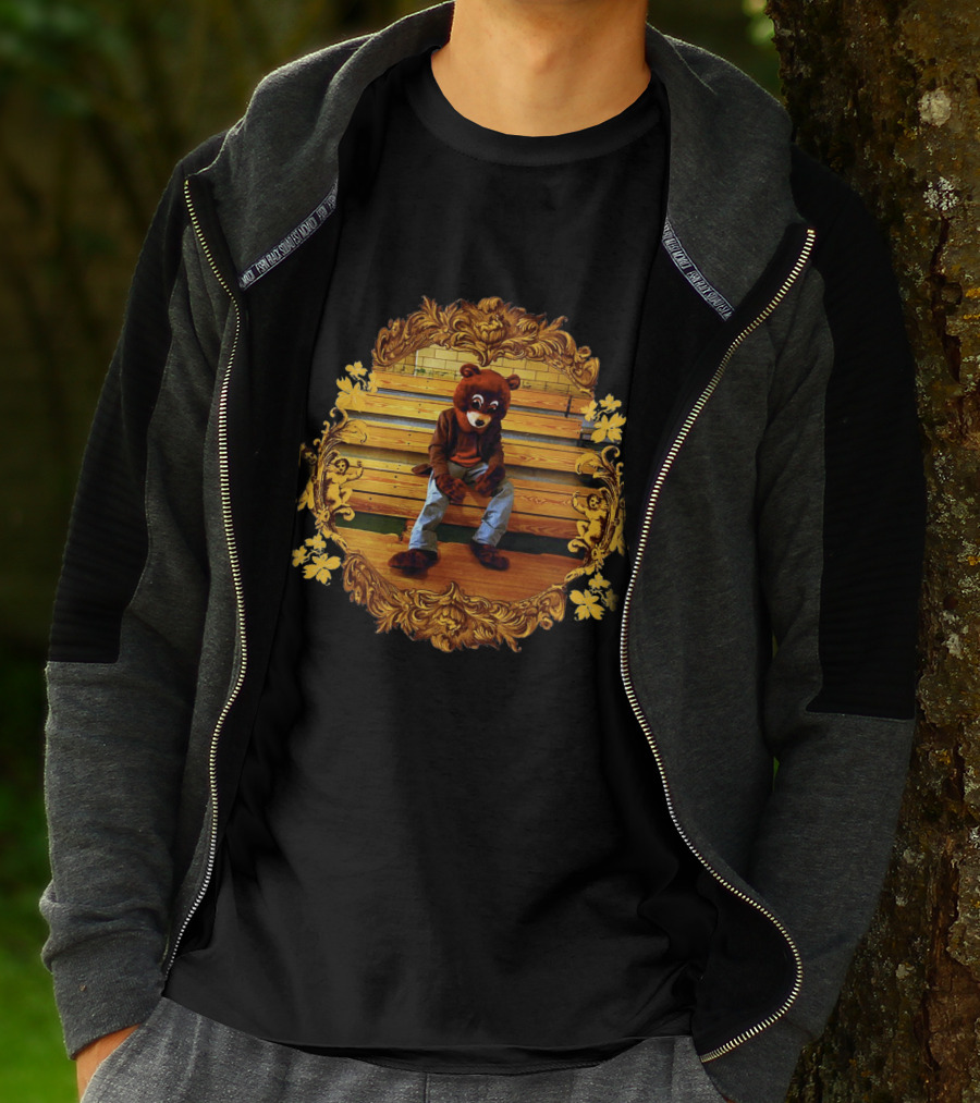 Kanye West The College Dropout Bear Sitting On Wooden Bleachers Gold Ornate Frame T-Shirt