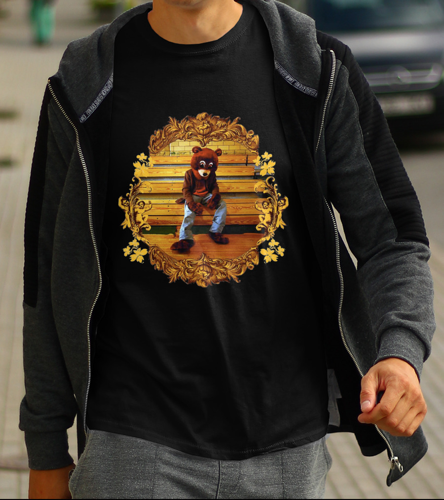 Kanye West The College Dropout Bear Sitting On Wooden Bleachers Gold Ornate Frame T-Shirt