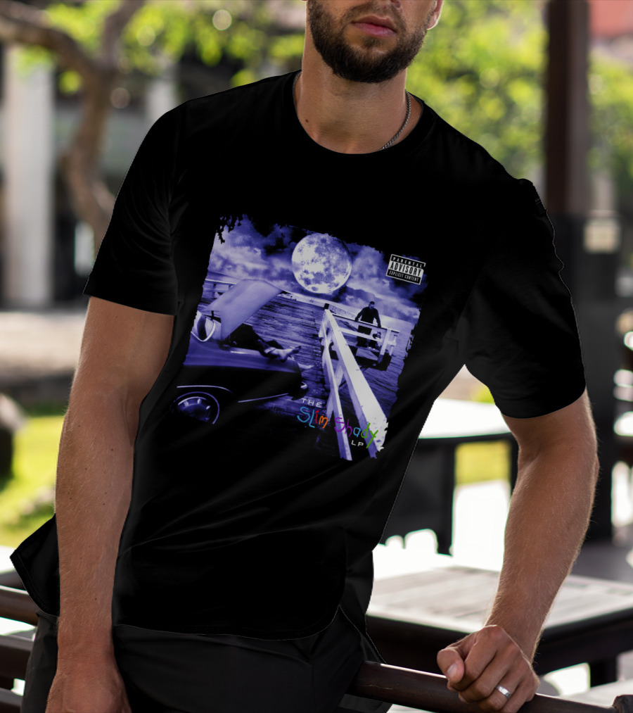 Eminem The Slim Shady LP Explicit Content Dark Purple Pier Moon T-Shirt