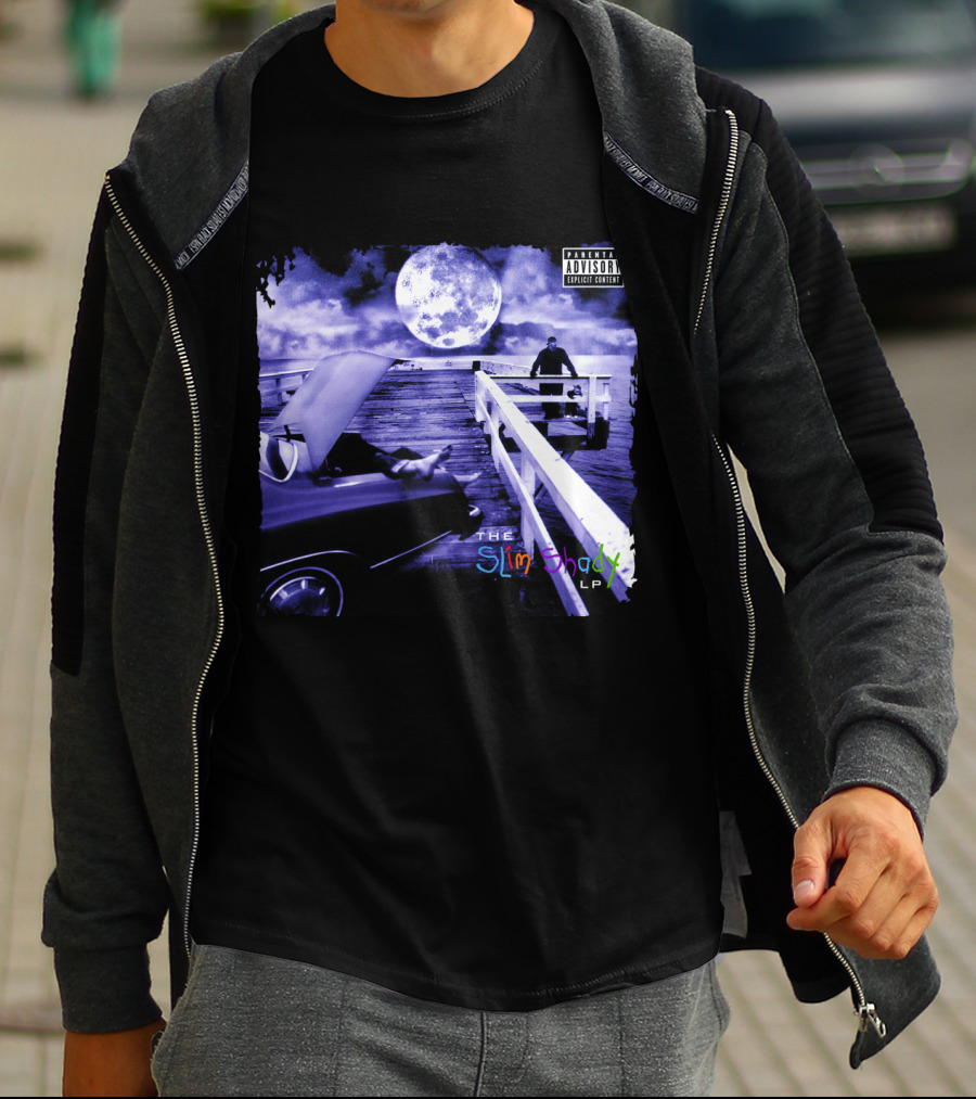 Eminem The Slim Shady LP Explicit Content Dark Purple Pier Moon T-Shirt