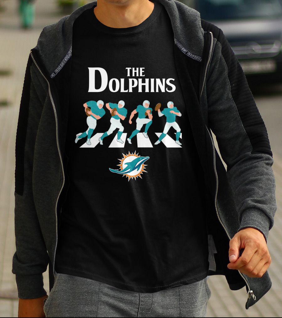 Miami Dolphins Walk The Abbey Road With Iconic Crossing And Football Players T-Shirt