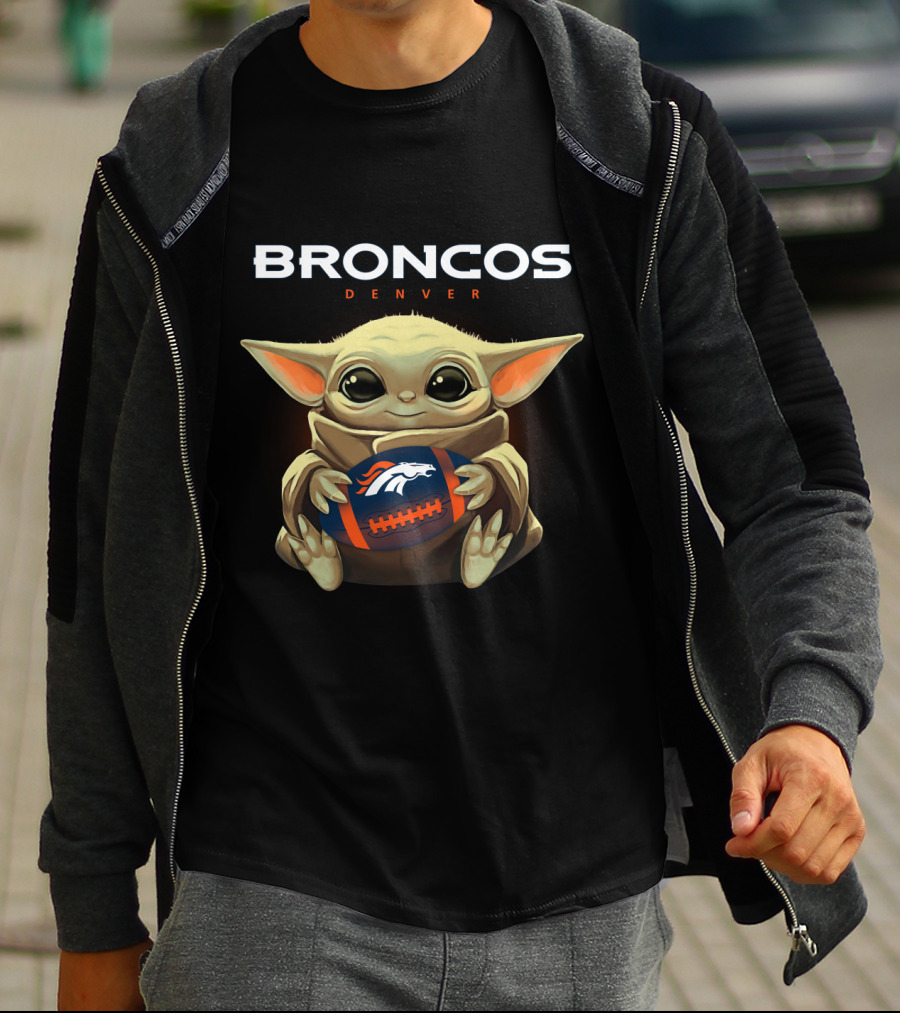 Broncos Denver Baby Yoda Holding Football T-Shirt