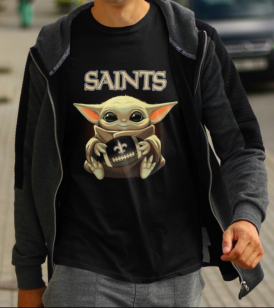 Saints Baby Yoda Holding New Orleans Football T-Shirt