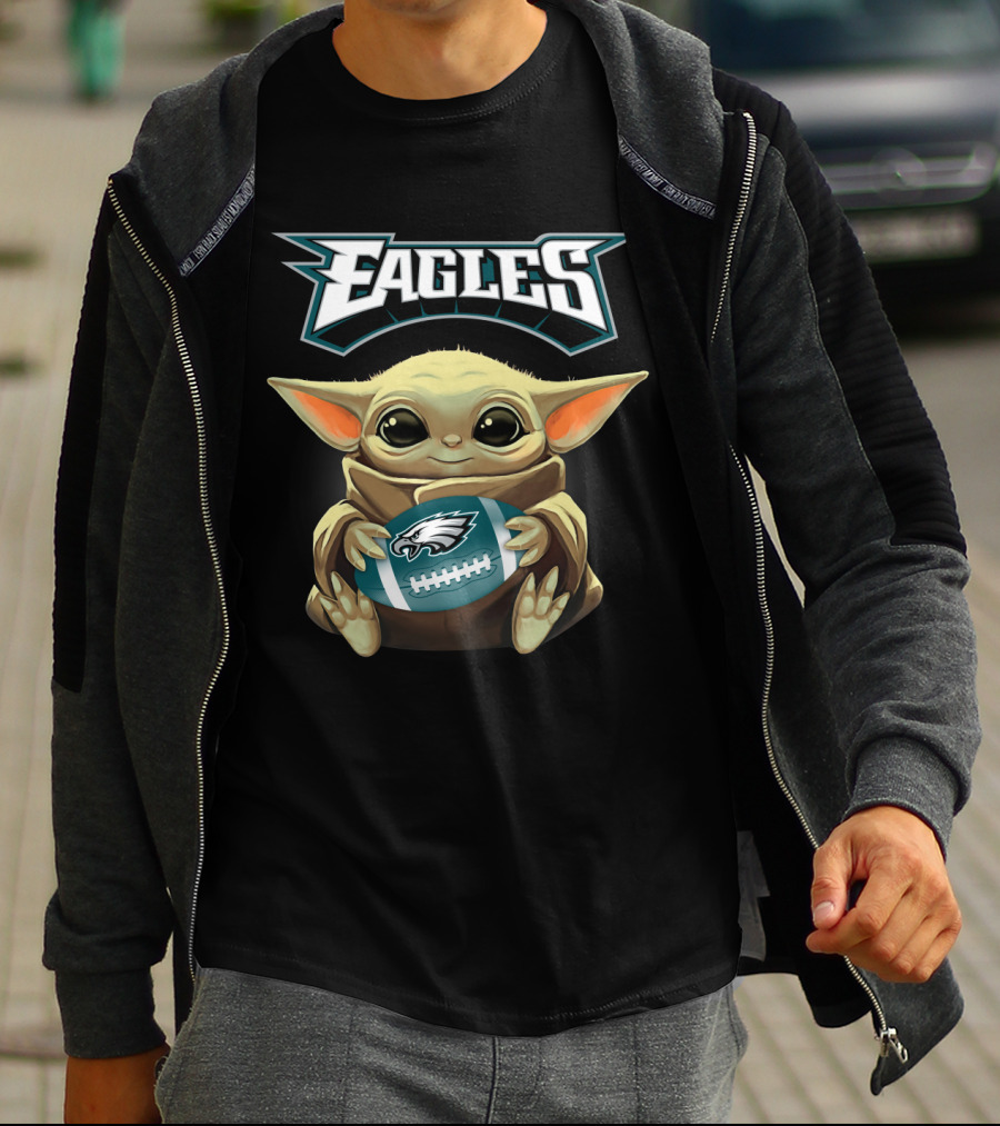 Eagles Philadelphia Baby Yoda Football Holding Eagles Logo Football T-Shirt