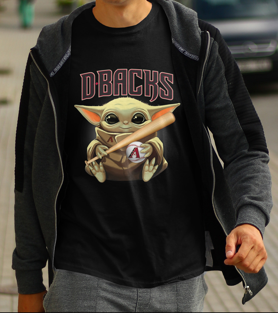 D-Backs Baby Yoda Holding Baseball Bat And Ball T-Shirt