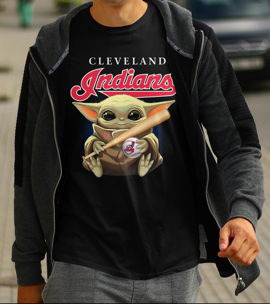 Cleveland Indians Baby Yoda Baseball Bat And Ball T-Shirt