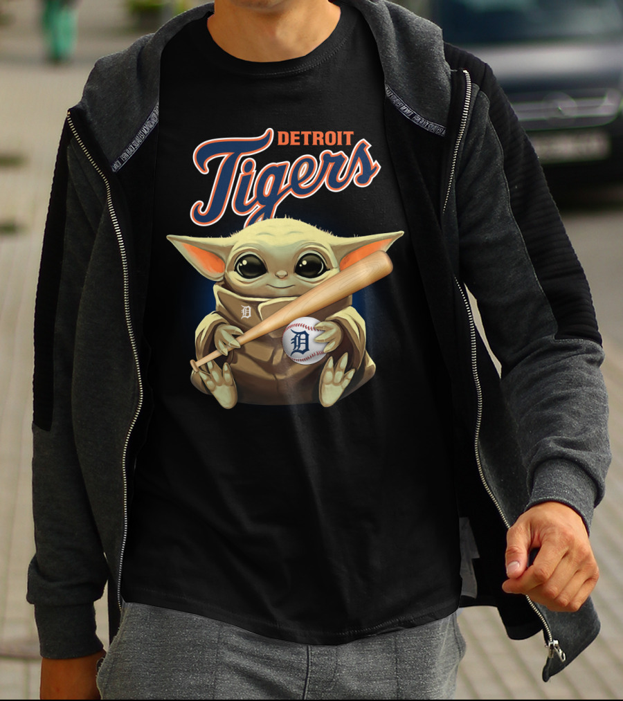 Detroit Tigers Baby Yoda Baseball Bat And Ball T-Shirt