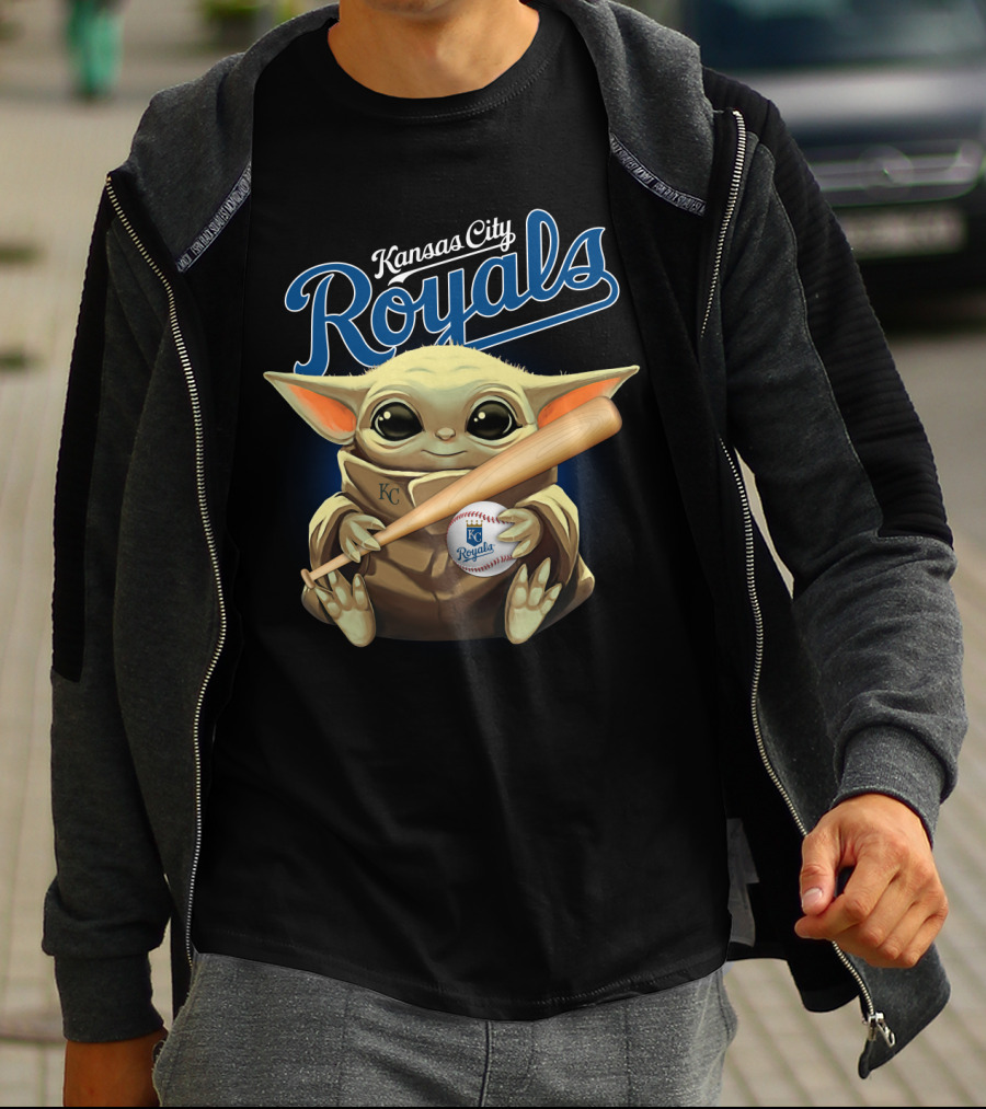 Kansas City Royals Baby Yoda Baseball Bat Holding Baseball T-Shirt
