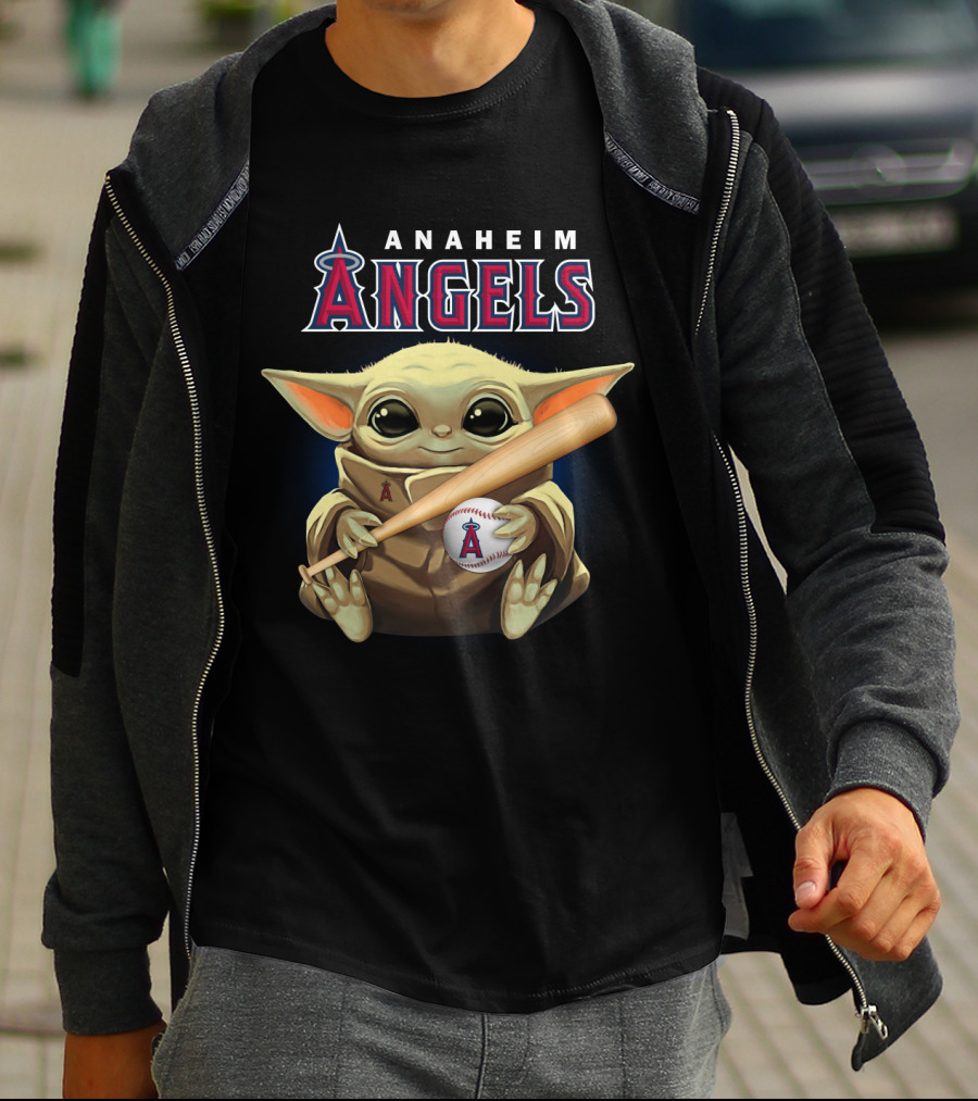 Anaheim Angels Baby Yoda Baseball Bat And Ball T-Shirt