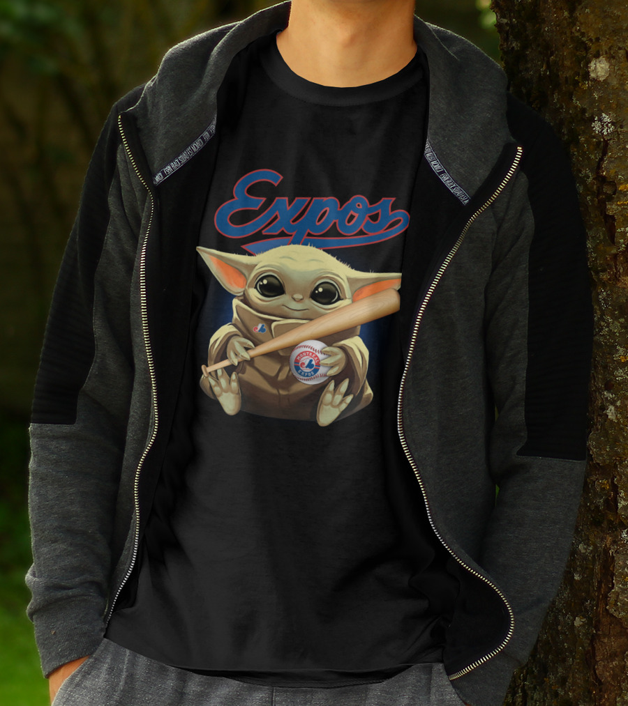 Expos Baseball Baby Yoda Montreal Charm With Bat T-Shirt