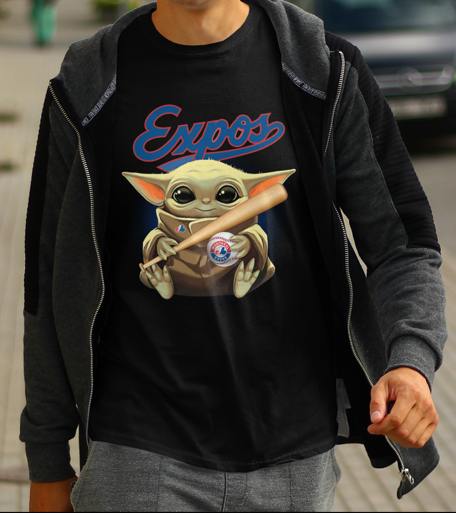 Expos Baseball Baby Yoda Montreal Charm With Bat T-Shirt