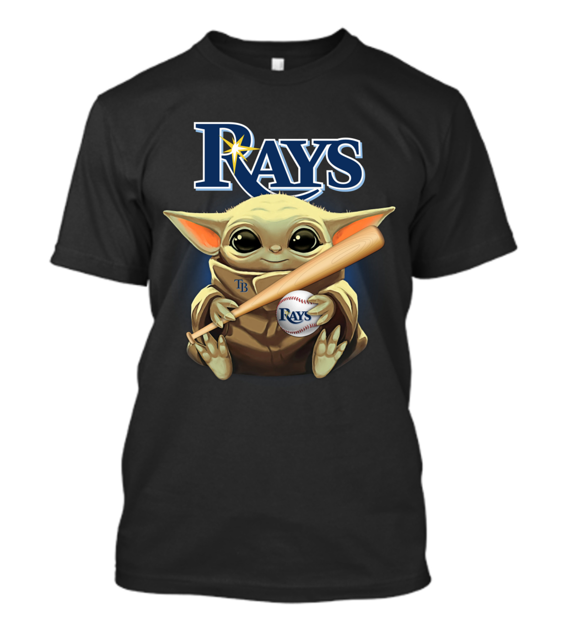 Rays Baby Yoda Holding Baseball And Bat With Star Wars Crossover T-Shirt