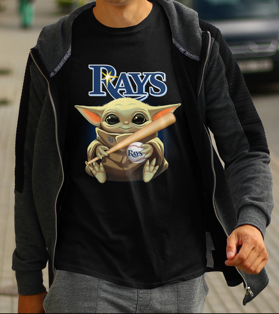 Rays Baby Yoda Holding Baseball And Bat With Star Wars Crossover T-Shirt