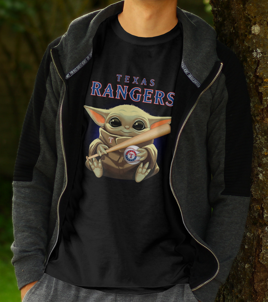 Texas Rangers Baby Yoda Baseball Bat T-Shirt