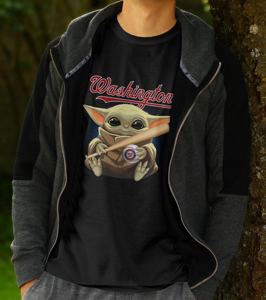 Washington Nationals Baby Yoda Baseball Bat And Ball T-Shirt