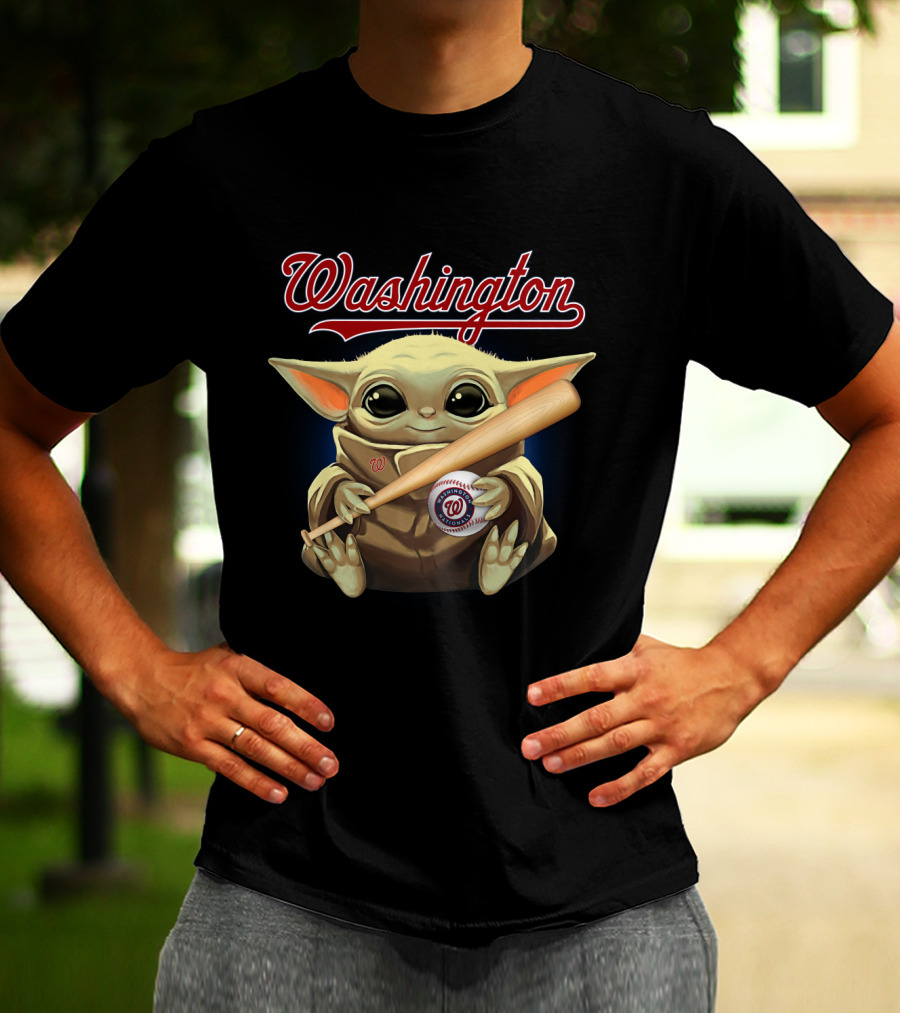 Washington Nationals Baby Yoda Baseball Bat And Ball T-Shirt