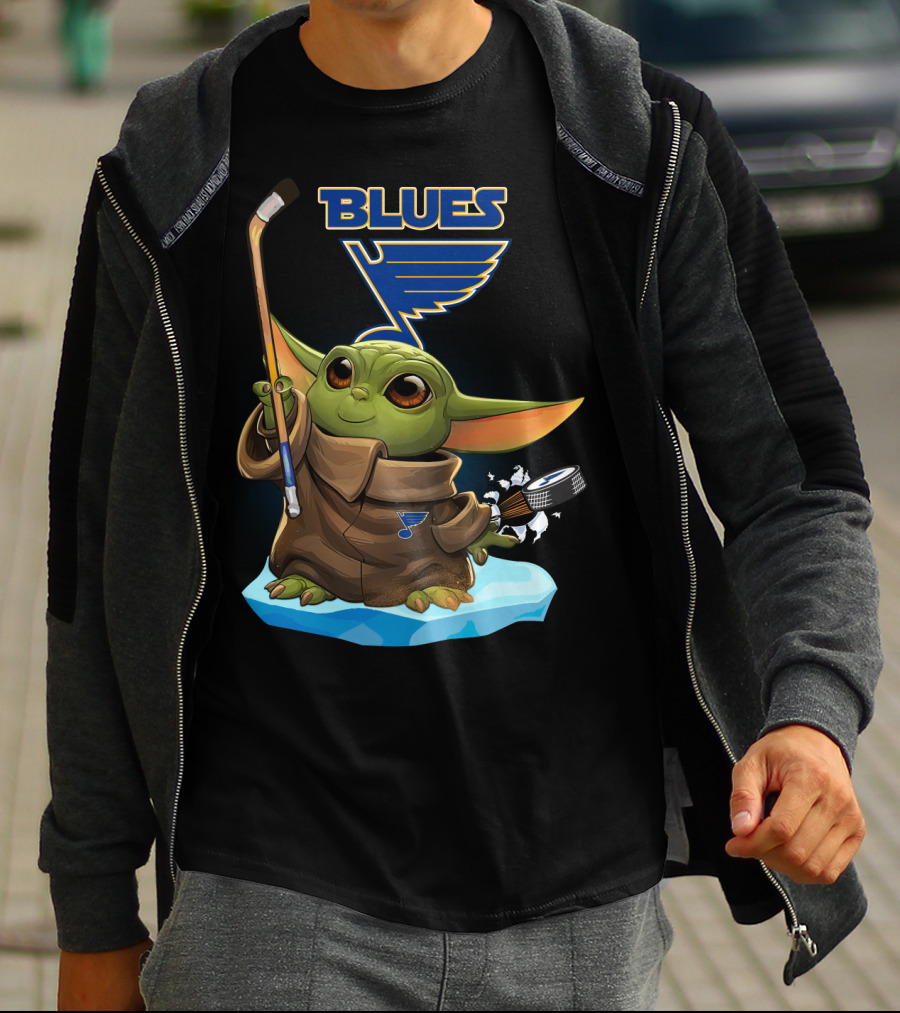 St Louis Blues Baby Yoda NHL Hockey Puck Star Wars Crossover T-Shirt