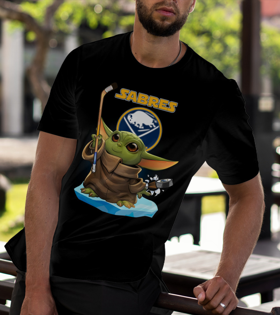 Buffalo Sabres Baby Yoda NHL Hockey Stick And Puck T-Shirt