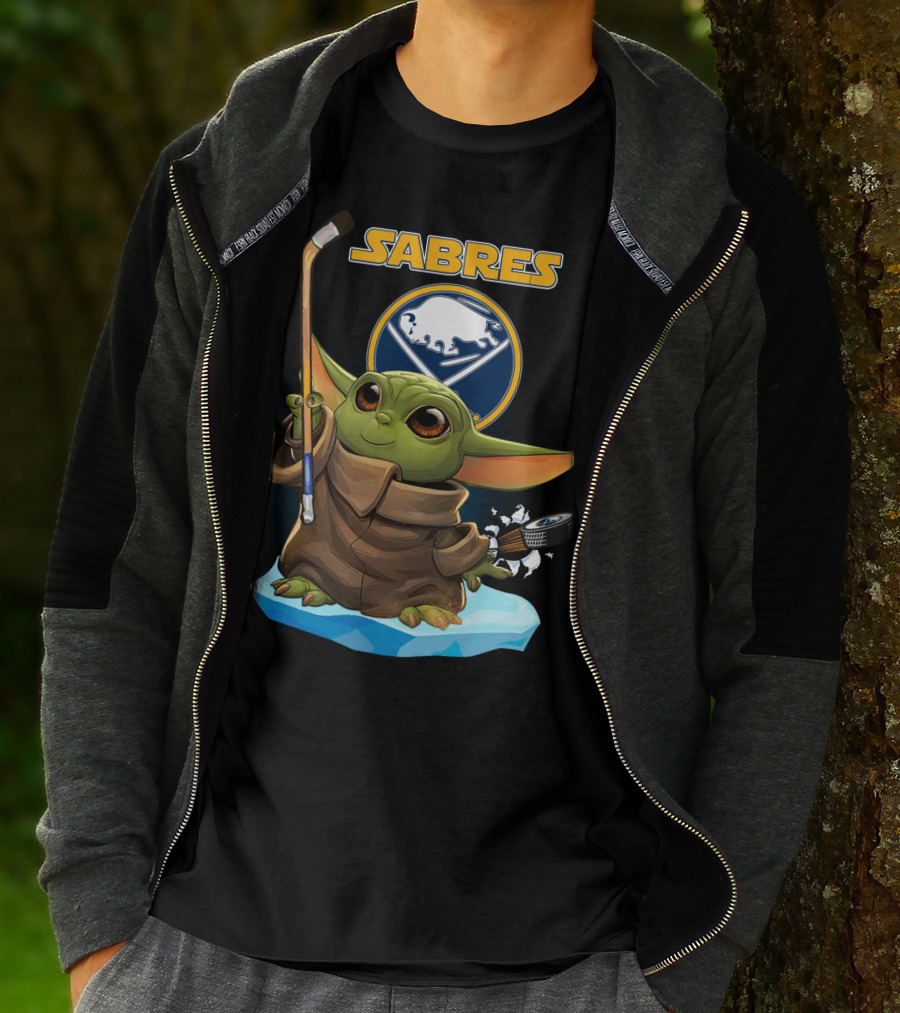 Buffalo Sabres Baby Yoda NHL Hockey Stick And Puck T-Shirt
