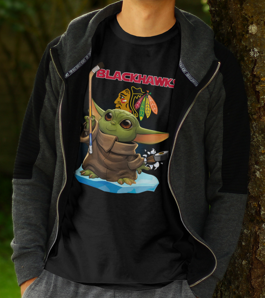Chicago Blackhawks Baby Yoda NHL Hockey Star Wars Crossover T-Shirt