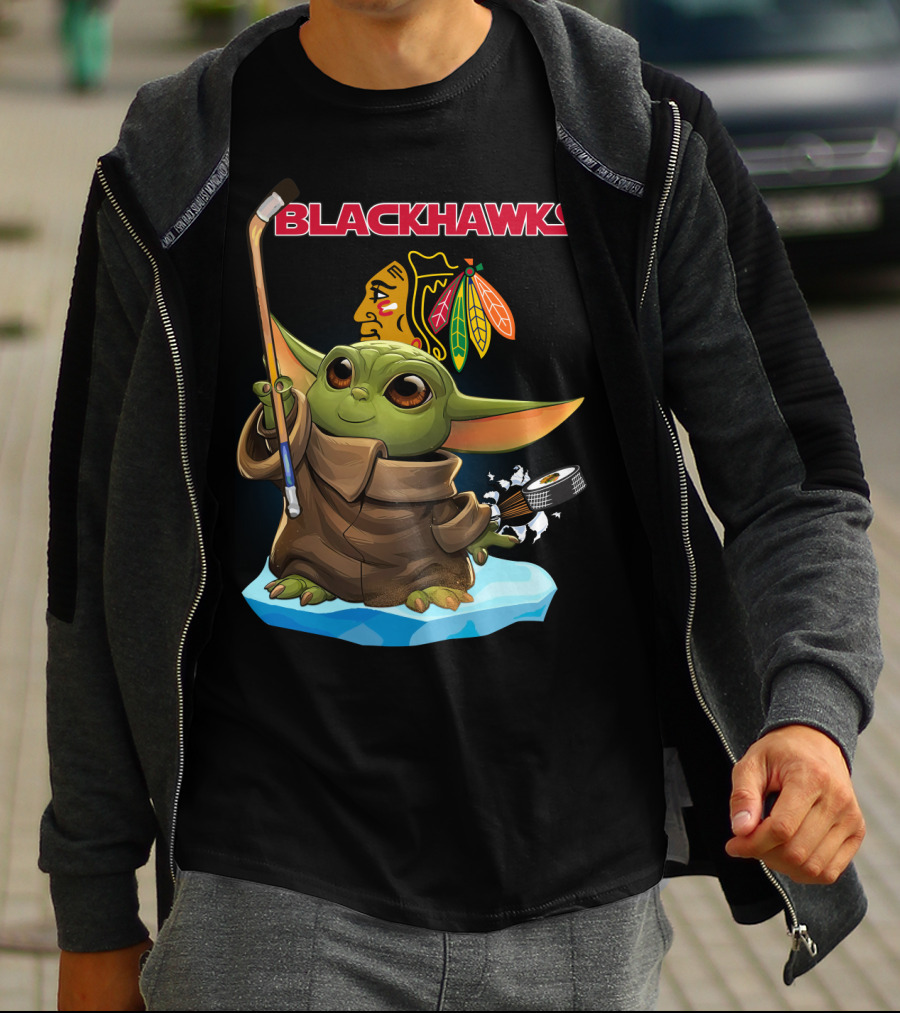Chicago Blackhawks Baby Yoda NHL Hockey Star Wars Crossover T-Shirt
