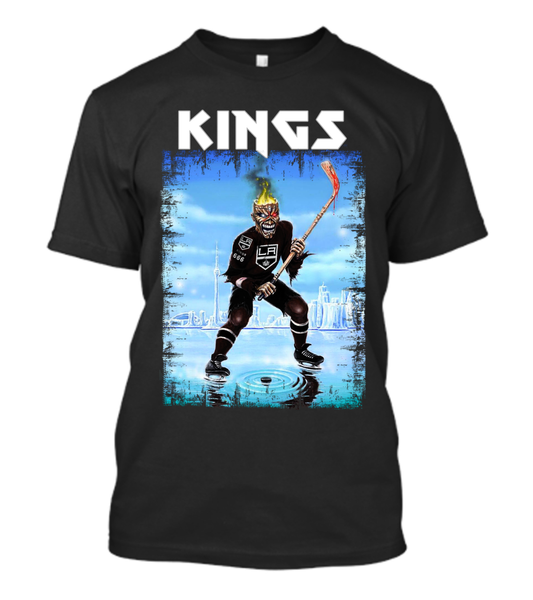 Los Angeles Kings Hockey Demon Flames Skyline T-Shirt