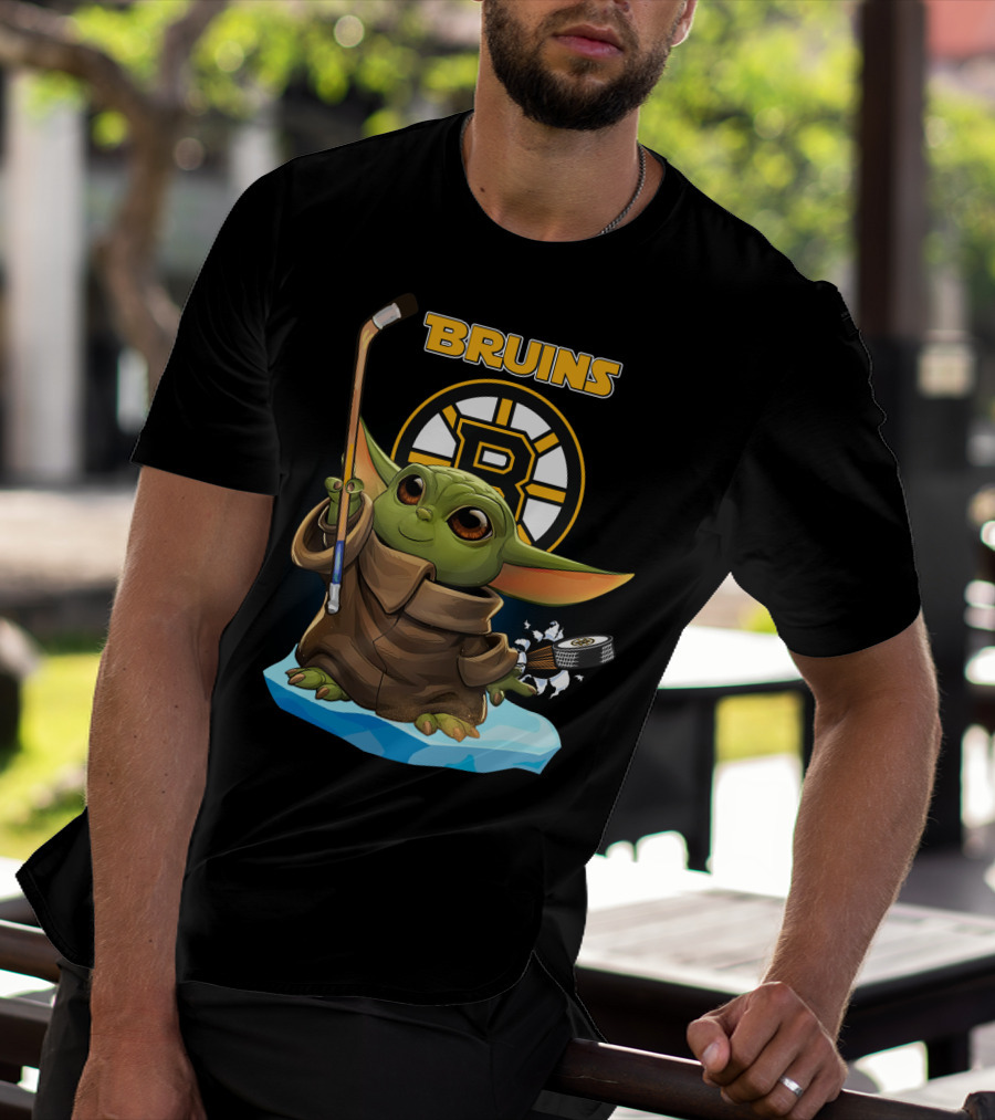 Bruins Baby Yoda Hockey Star Wars Crossover T-Shirt