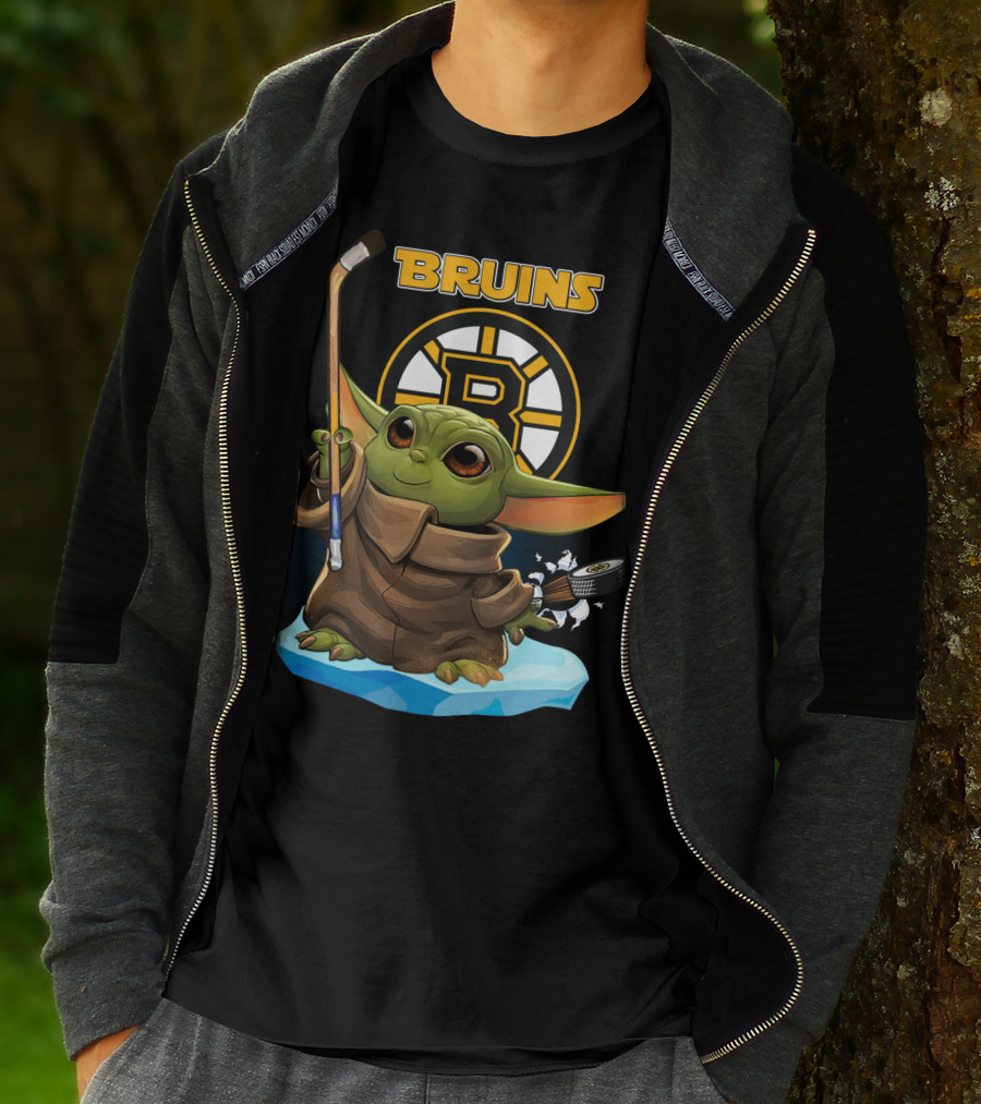 Bruins Baby Yoda Hockey Star Wars Crossover T-Shirt