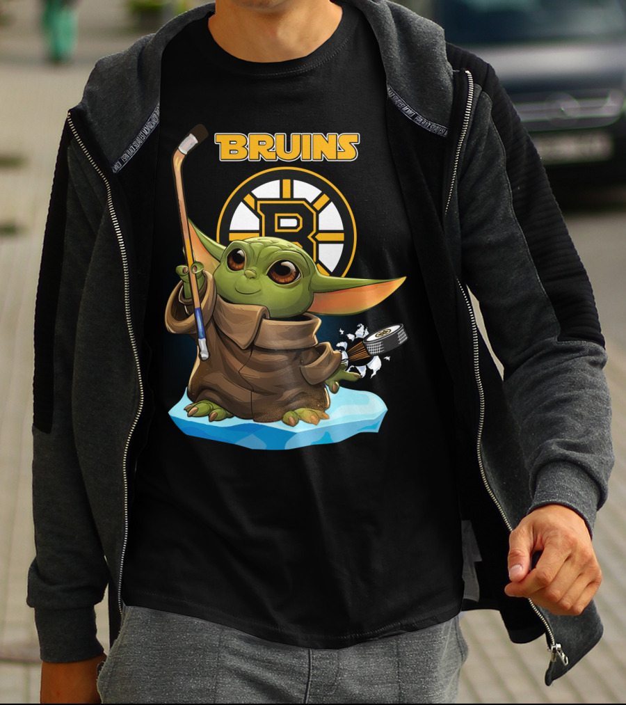 Bruins Baby Yoda Hockey Star Wars Crossover T-Shirt